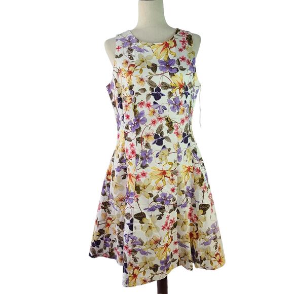 RN Studio Ronnie Nicole White Red Pink Green Blue Floral Dress Lined NEW Size 12 - Picture 1 of 6